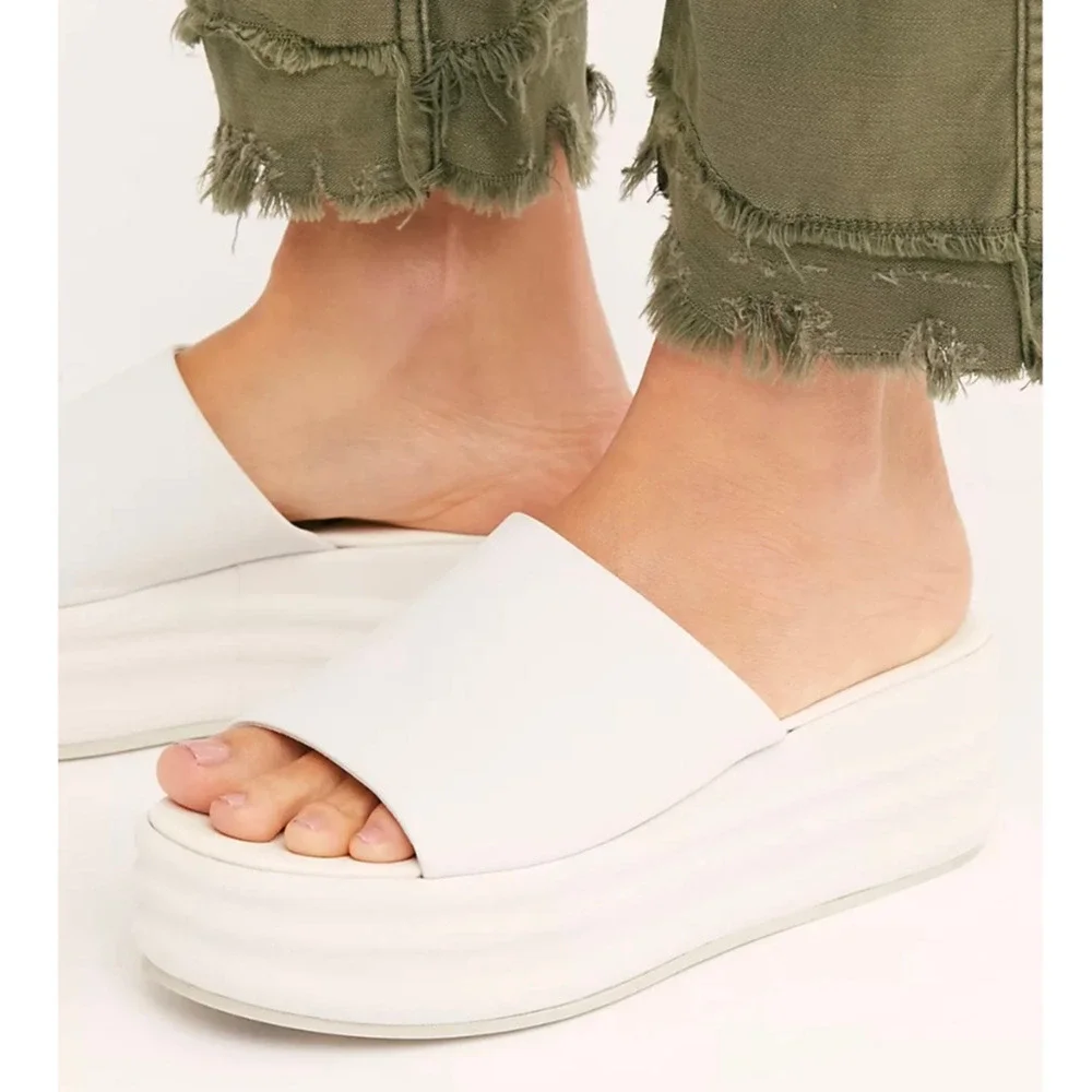 Free People Harbor Flatform Sandals In Optic White Size 9.5 New